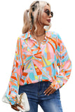 Abstract Geometry Print Half Puff Sleeve Loose Shirt