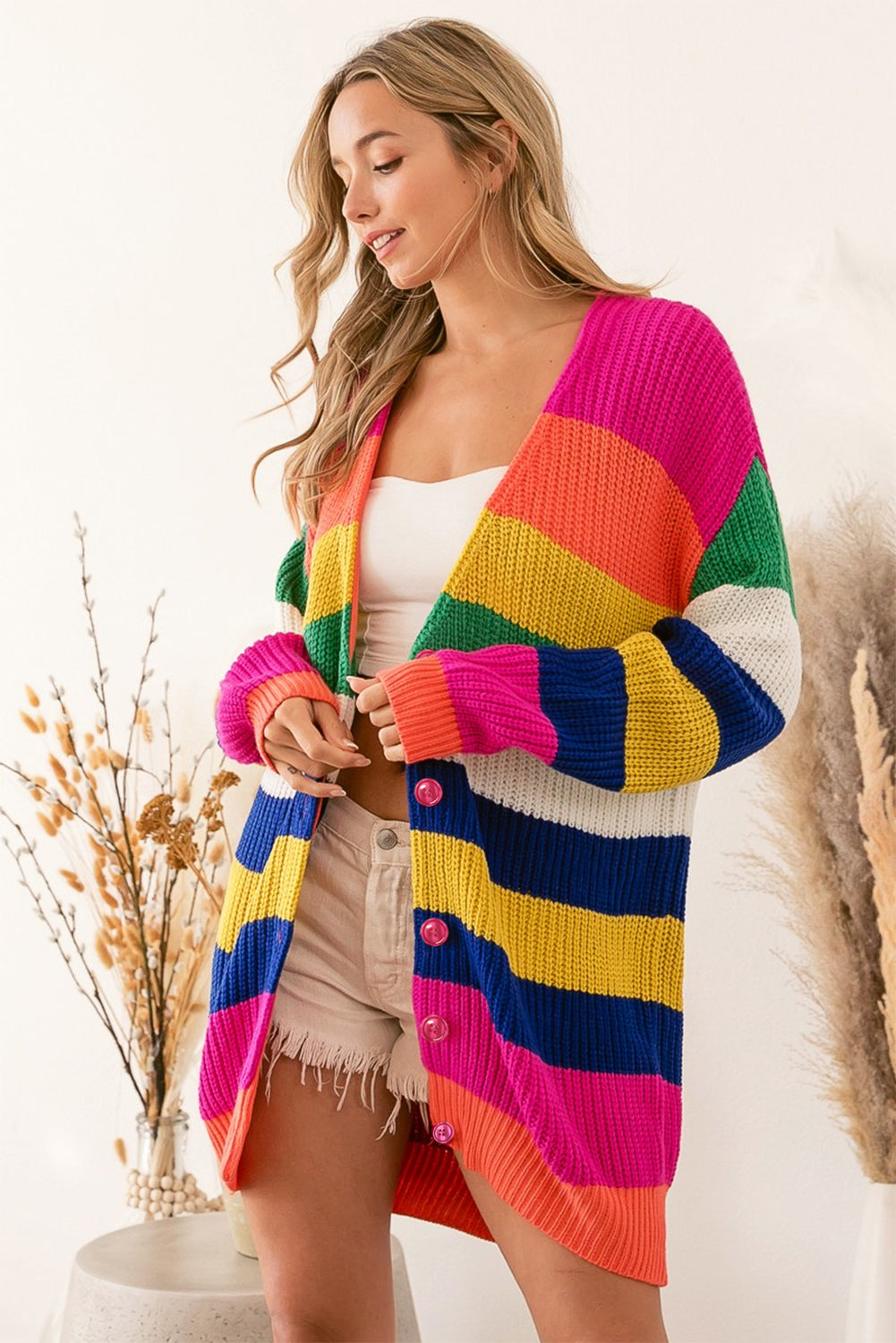 Striped Print Longline Cardigan