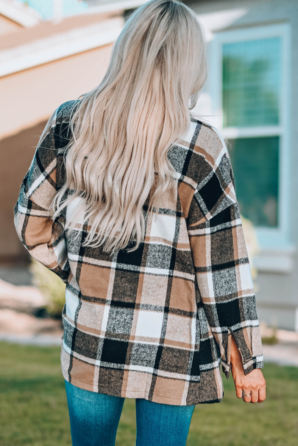 Veste chemise boutonnée à carreaux rouge