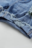 Floral Patchwork Rolled Hem Denim Shorts