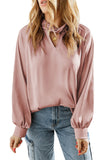 Twist High Neck Puff Sleeve Satin Blouse