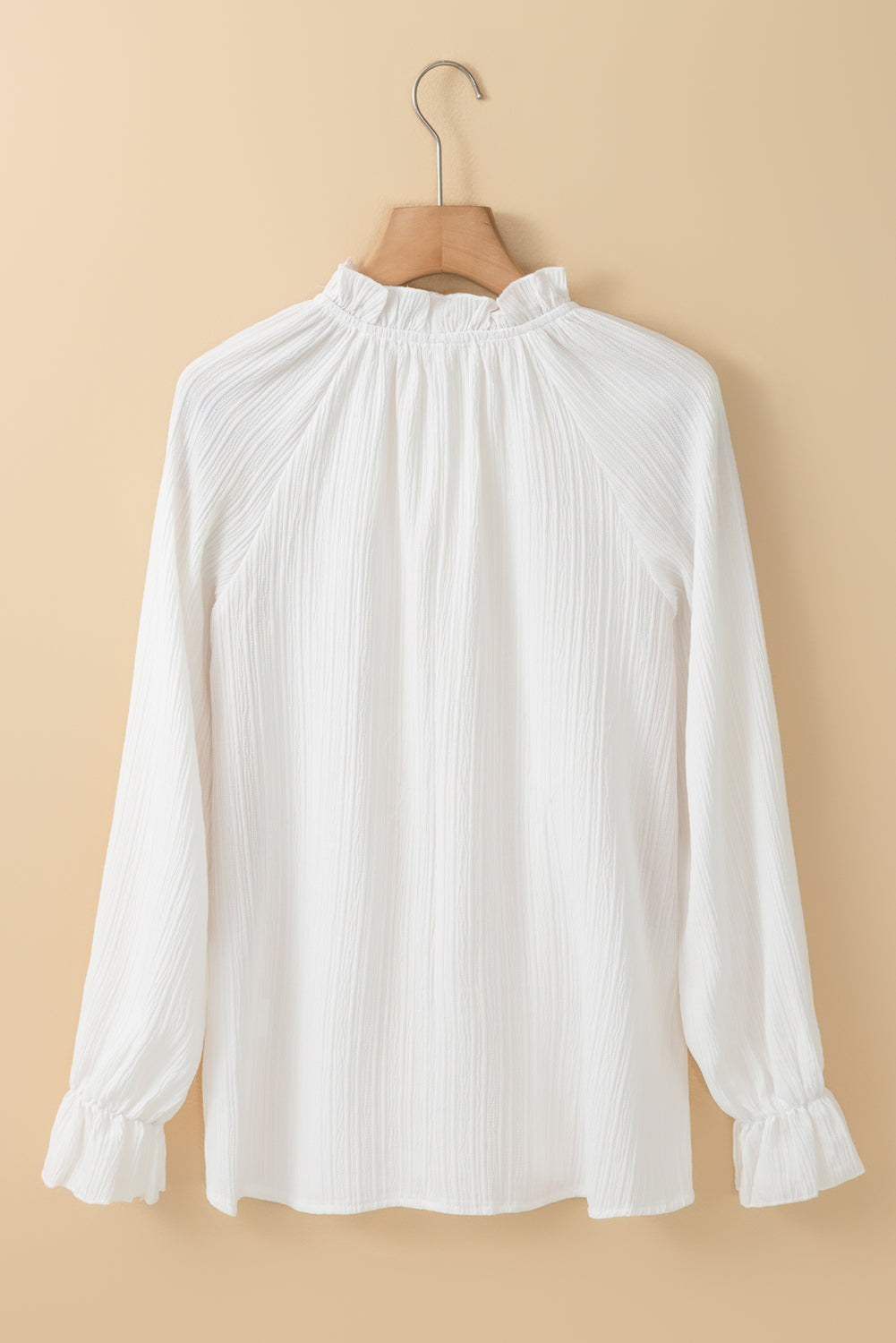 Frilled Mock Neck Ripple Bubble Sleeve Blouse