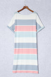 Striped Color Block Loose Fit 3/4 Sleeve Dress