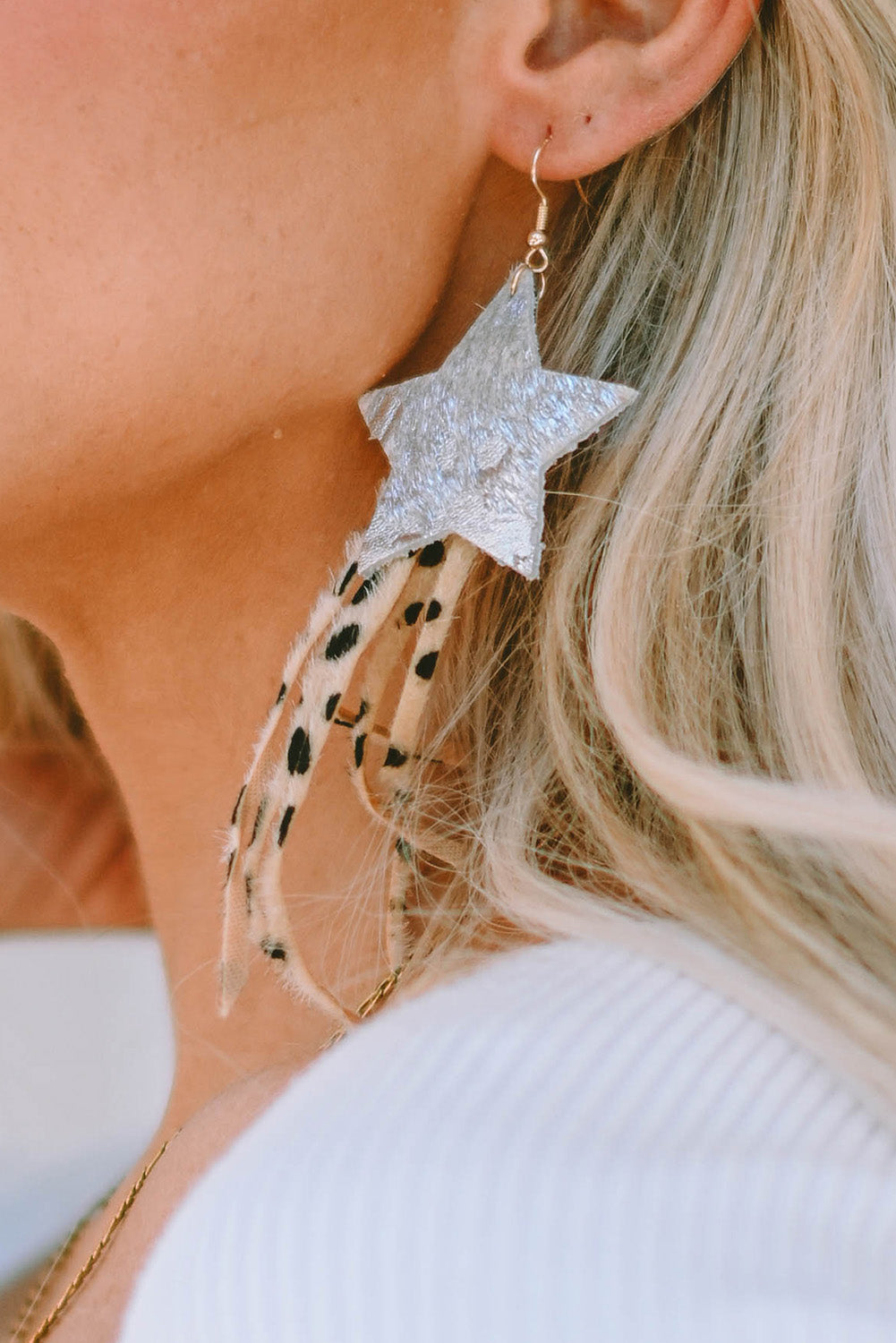 Fuzzy Leopard Shooting Star Earrings