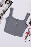 Grey Ribbed Knit Henley Crop Tank