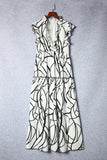 Abstract Vein Print V Neck Ruffle Maxi Dress