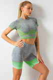 Striped Gradient Color Print Cropped High Waist Yoga Wear