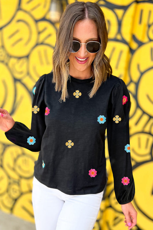 Floral Embroidered Puff Sleeve Top