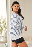 Striped Print Ribbed Trim Long Sleeve Top