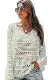 Hollow Out Crochet V Neck Pullover Sweater