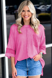 Bright Pink Oversized Mineral Wash Textured Bracelet Sleeve Top