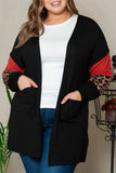 Leopard Color Block Sleeve Plus Size Cardigan