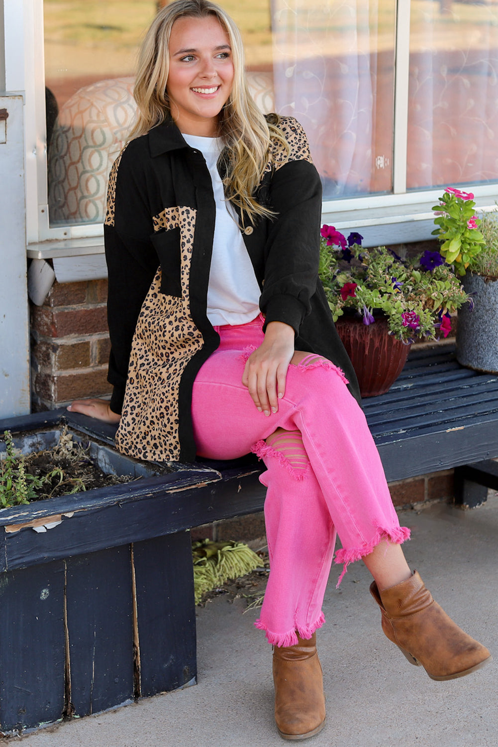 Leopard Print Patchwork Shacket