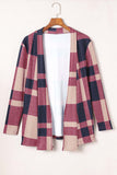 Draped Open Front Plaid Cardigan