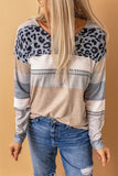 Leopard Color Block V Neck Top