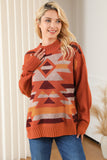 Aztec Knitted High Neck Drop Shoulder Sweater