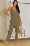 Textured Sleeveless V-Neck Pocketed Casual Jumpsuit