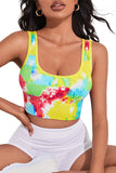 Tie Dye Print Square Neck Cropped Gym Top