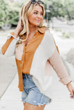 Rose Color Block Buttoned Raw Hem Textured Shirt