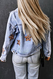 Leopard Star Distressed Cropped Denim Jacket