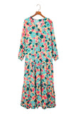 Robe longue multicolore à imprimé bohémien, col en V, volants, manches longues