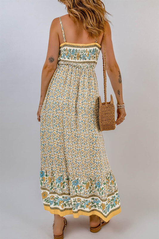 Floral Print Smocked Back Sleeveless Maxi Dress