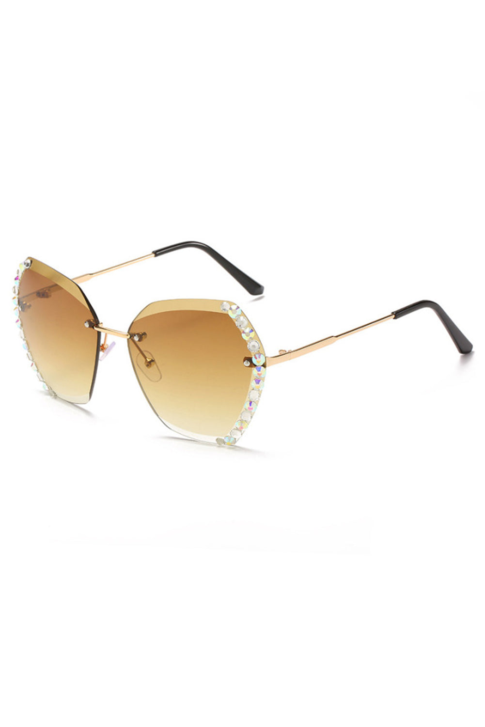 Rhinestone Trim Rimless Sunglasses