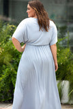 Plus Size Short Sleeves Rib Knit Maxi Dress with Slit