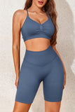 Criss Cross Crop Top and High Waist Shorts Active Set