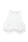 Rhinestone Fringe Zip Back Round Neck Cropped Tank Top