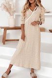 Striped V-neck Long Sleeve Casual Dress