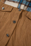 Khaki Plaid Corduroy Flap Pockets Boxy Chunky Jacket