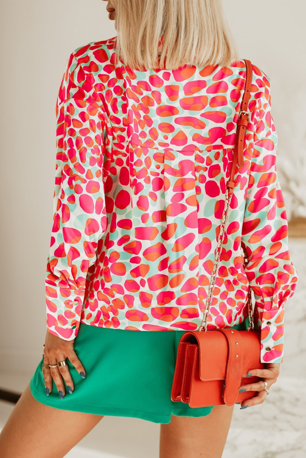 Fiery Red Abstract Print Long Sleeve Buttoned Shirt