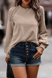 Khaki Lace Long Sleeve Textured Pullover