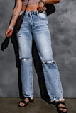 Washed Ripped Wide Leg High Waist Jeans