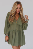 V Neck Puff Sleeve Frill Tiered Mini Dress