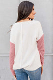 Orange Long Sleeve Colorblock Chest Pocket Textured Knit Top