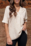 Animal Print V-neck Rolled Sleeve Tunic Top