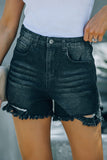 High Waist Frayed Denim Shorts