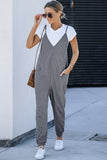 Textured Sleeveless V-Neck Pocketed Casual Jumpsuit