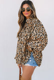 Jet Stream Oversized Leopard Print Balloon Sleeve Casual Shirt