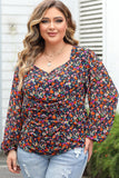 V Neck Bubble Sleeve Floral Blouse