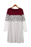 Striped Leopard Patchwork Lace T Shirt Dress