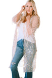 Sequin Sheer Long Sleeve Open Front Kimono