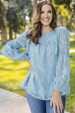 Textured Ruffle Lantern Sleeve Babydoll Blouse