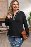 Plus Size Contrasting Topstitch Ribbed Henley Top