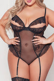 Plus Size Lace Mesh Ruffle Peekaboo Teddy Lingerie