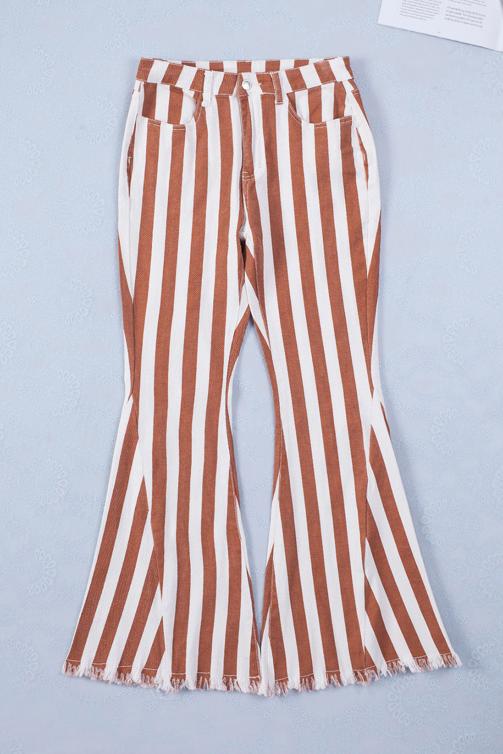 Striped Fringe Bell Bottom Denim Pants