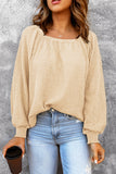 Square Neck Puff Sleeve Waffle Knit Top