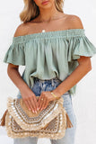 Off Shoulder Textured Ruched Ruffle Blouse